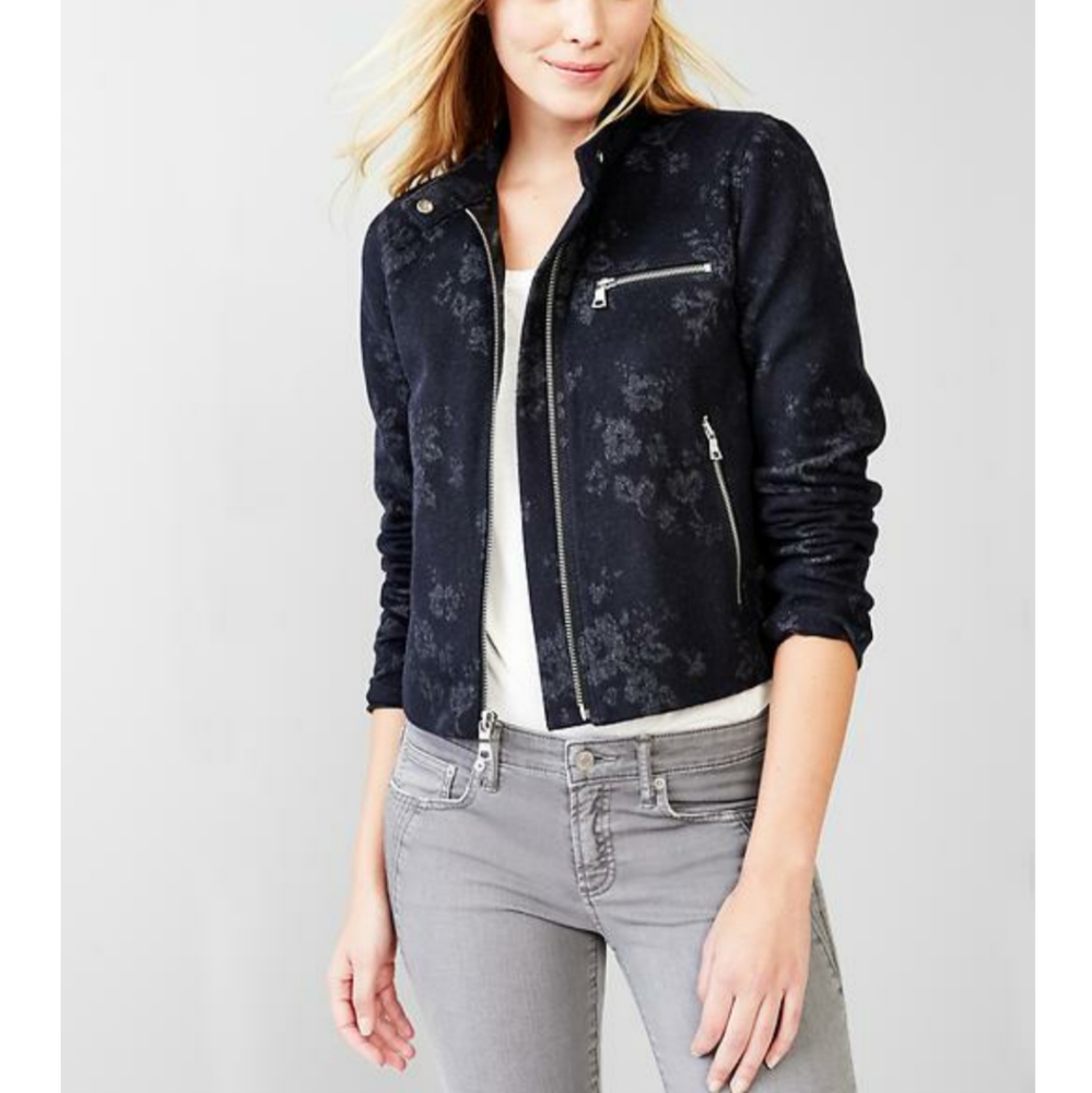 GAP wool floral biker jacket